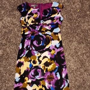 Donna Ricco Purple and Yellow Flutter Sleeve Sheath Dress